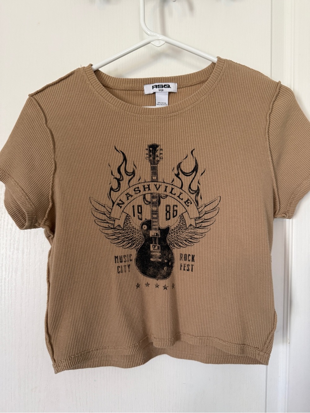 Tilly’s Women's Nashville Graphic Short Sleeve Top - Tan Large RSQ